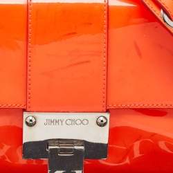 Jimmy Choo Neon Orange Patent Leather Rebel Top Handle Bag