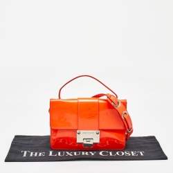 Jimmy Choo Neon Orange Patent Leather Rebel Top Handle Bag