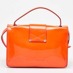 Jimmy Choo Neon Orange Patent Leather Rebel Top Handle Bag