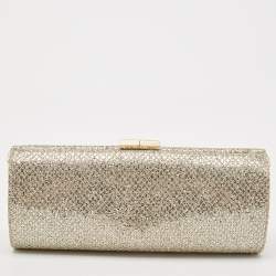 Jimmy Choo Gold Glitter and Lurex Fabric Twill Tube Clutch