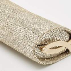 Jimmy Choo Gold Glitter and Lurex Fabric Twill Tube Clutch