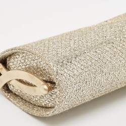 Jimmy Choo Gold Glitter and Lurex Fabric Twill Tube Clutch