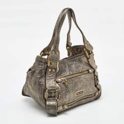 Jimmy Choo Metallic Grey Leather Mahala Tote