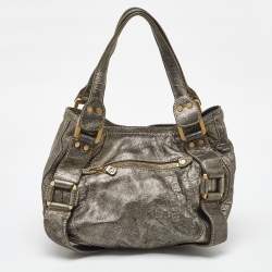 Jimmy Choo Metallic Grey Leather Mahala Tote