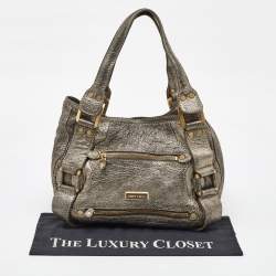 Jimmy Choo Metallic Grey Leather Mahala Tote