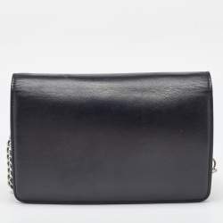 Pre Owned Jimmy Choo Black Leather Logo Flap Crossbody Bag