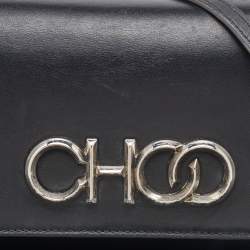 Pre Owned Jimmy Choo Black Leather Logo Flap Crossbody Bag