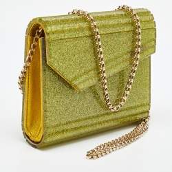 Jimmy Choo Neon Yellow Shimmer Acrylic Perspex Candy Chain Clutch