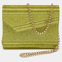 Jimmy Choo Neon Yellow Shimmer Acrylic Perspex Candy Chain Clutch