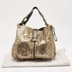 Jimmy Choo Gold/Brown Leather and Snakeskin Alex Shoulder Bag