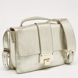 Jimmy Choo Gold Leather Rebel Flap Top Handle Bag