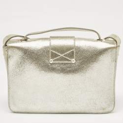 Jimmy Choo Gold Leather Rebel Flap Top Handle Bag