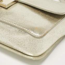 Jimmy Choo Gold Leather Rebel Flap Top Handle Bag