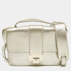 Jimmy Choo Gold Leather Rebel Flap Top Handle Bag