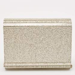 Pre Owned Jimmy Choo Silver Glitter Acrylic and Leather Candy Chain Clutch