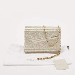 Pre Owned Jimmy Choo Silver Glitter Acrylic and Leather Candy Chain Clutch
