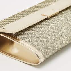 Jimmy Choo Gold Leather and Glitter Mesh Reese Continental Clutch