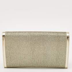 Jimmy Choo Gold Leather and Glitter Mesh Reese Continental Clutch