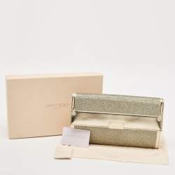 Jimmy Choo Gold Leather and Glitter Mesh Reese Continental Clutch