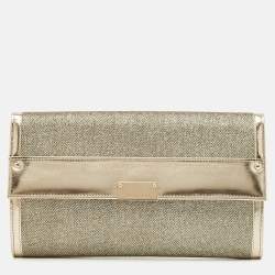 Jimmy Choo Gold Leather and Glitter Mesh Reese Continental Clutch