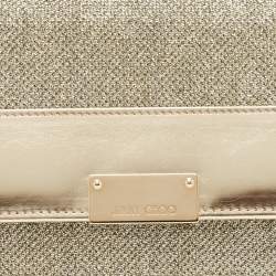 Jimmy Choo Gold Leather and Glitter Mesh Reese Continental Clutch