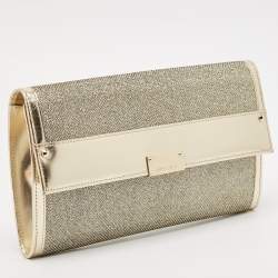 Jimmy Choo Gold Leather and Glitter Mesh Reese Continental Clutch
