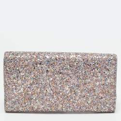 Pre Owned Jimmy Choo Pink Coarse Glitter Emmie Chain Clutch