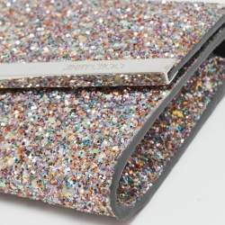 Pre Owned Jimmy Choo Pink Coarse Glitter Emmie Chain Clutch