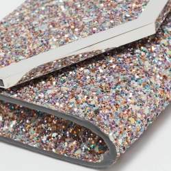 Pre Owned Jimmy Choo Pink Coarse Glitter Emmie Chain Clutch