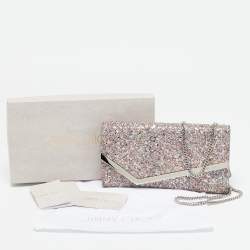 Pre Owned Jimmy Choo Pink Coarse Glitter Emmie Chain Clutch