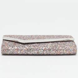 Pre Owned Jimmy Choo Pink Coarse Glitter Emmie Chain Clutch