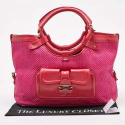 Jimmy Choo Pink Raffia and Leather Front Pocket Tote