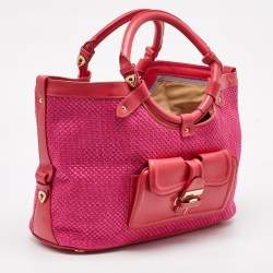 Jimmy Choo Pink Raffia and Leather Front Pocket Tote