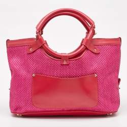 Jimmy Choo Pink Raffia and Leather Front Pocket Tote