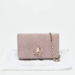 Jimmy Choo Old Rose Suede Varenne Chain Clutch