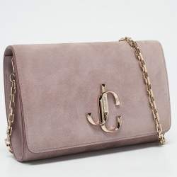 Jimmy Choo Old Rose Suede Varenne Chain Clutch