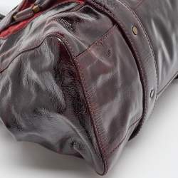 Jimmy Choo Burgundy Patent Leather and Suede Malena Satchel