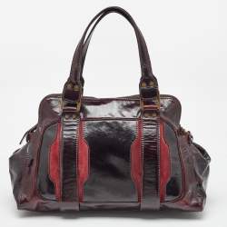 Jimmy Choo Burgundy Patent Leather and Suede Malena Satchel
