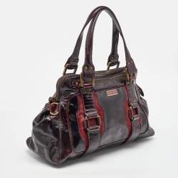 Jimmy Choo Burgundy Patent Leather and Suede Malena Satchel