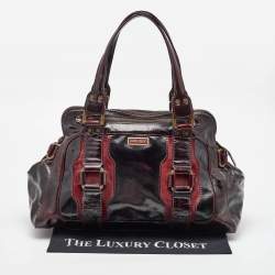 Jimmy Choo Burgundy Patent Leather and Suede Malena Satchel