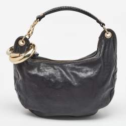 Jimmy Choo Black Leather and Python Small Solar Hobo