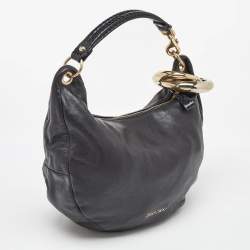 Jimmy Choo Black Leather and Python Small Solar Hobo