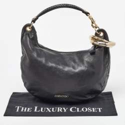Jimmy Choo Black Leather and Python Small Solar Hobo