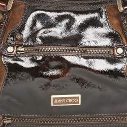 Jimmy Choo Dark Brown Patent Leather and Suede Malena Satchel