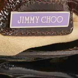 Jimmy Choo Dark Brown Patent Leather and Suede Malena Satchel