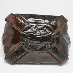 Jimmy Choo Dark Brown Patent Leather and Suede Malena Satchel