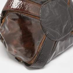 Jimmy Choo Dark Brown Patent Leather and Suede Malena Satchel