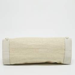 Jimmy Choo White/Beige Leather and Raffia Tulita Shoulder Bag