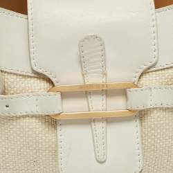 Jimmy Choo White/Beige Leather and Raffia Tulita Shoulder Bag
