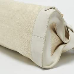 Jimmy Choo White/Beige Leather and Raffia Tulita Shoulder Bag